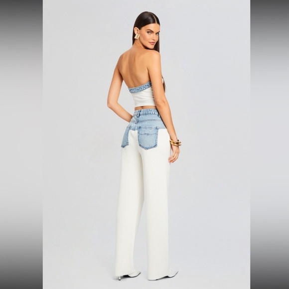 SER.O.YA NWT Chani Knit and Denim Pants in White & Coastline - Picture 4 of 16